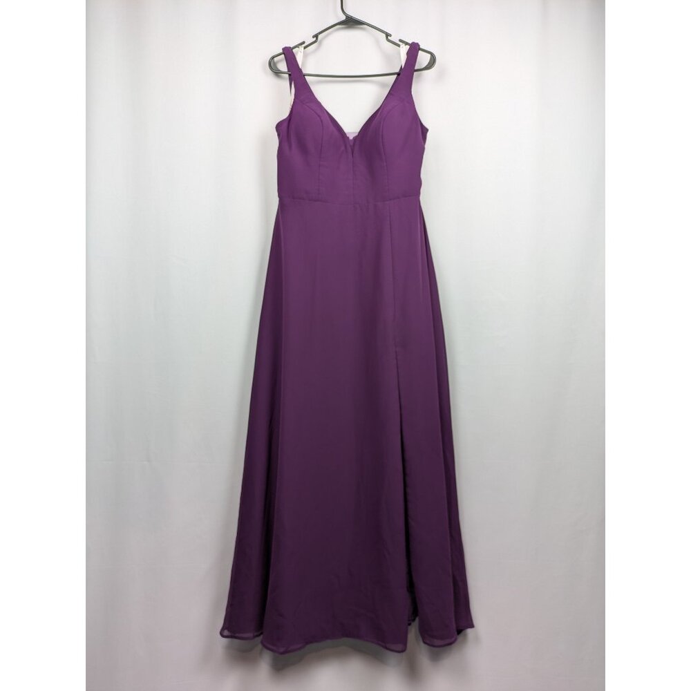 Azazie Size A12 Purple V-Neck Chiffon Maxi Dress